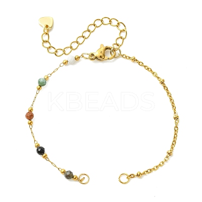 304 Stainless Steel Satellite Chain & Faceted Round Mixed Gemstone Beads Link Chain Bracelet Making AJEW-JB01622-1