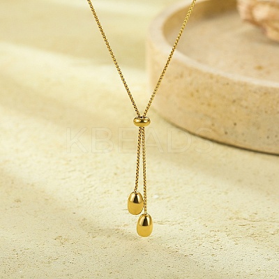 304 Stainless Steel Teardrop Pendant Lariat Necklaces for Women NJEW-U031-01G-1