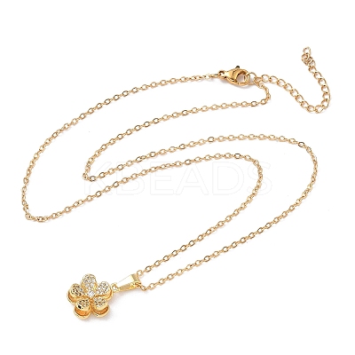 Brass Micro Pave Clear Cubic Zirconia Pendant 304 Stainless Steel Chain Necklaces for Women NJEW-D341-12C-G-1