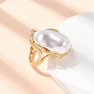 Brass ABS Imitation Pearl Cuff Open Rings for Women RJEW-B160-03G-1