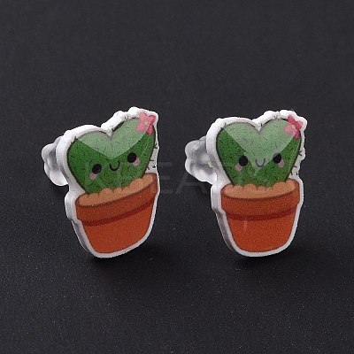Acrylic Cute Plants Stud Earrings with Plastic Pins for Women EJEW-F293-01C-1