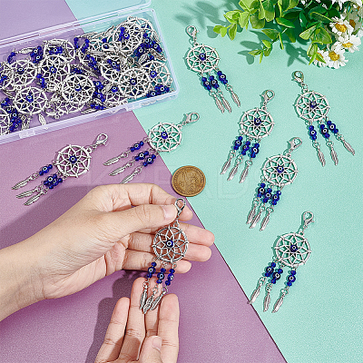 24Pcs Woven Net/Web with Feather Tibetan Style Alloy Pendant Decorations HJEW-NB0001-94-1