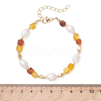 Natural Amber & Cultured Freshwater Pearl Beaded Bracelets for Women BJEW-JB13646-1