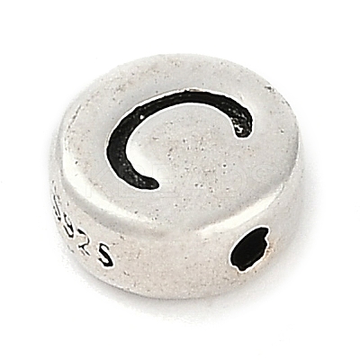 925 Sterling Silver Flat Round with Letter Beads STER-G044-01AS-C-1