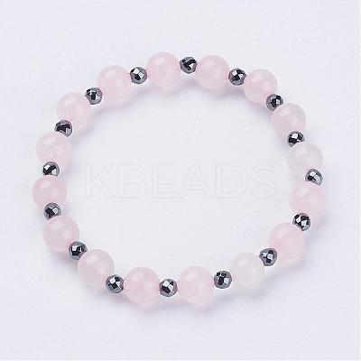 Natural Rose Quartz Stretch Bracelets BJEW-JB02856-01-1