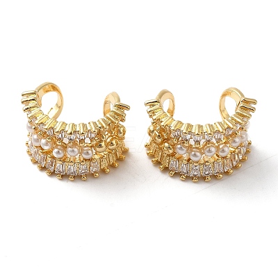 Brass Micro Pave Clear Cubic Zirconia Cuff Earrings EJEW-B057-02G-1