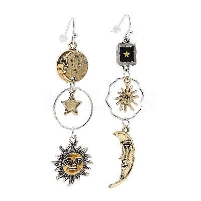Alloy Moon & Sun & Star Asymmetrical Earrings EJEW-B015-03-1