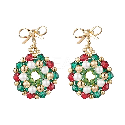 Christmas Wreath Glass Dangle Stud Earrings EJEW-MZ00509-1