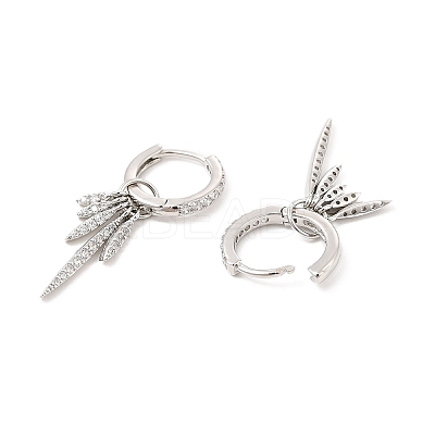 Clear Cubic Zirconia Leaf Dangle Hoop Earrings EJEW-P213-05P-1