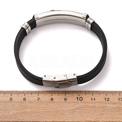201 Stainless Steel Rectangle with Cross Link Bracelet with PU Leather Cord for Men Women BJEW-G649-08P-1