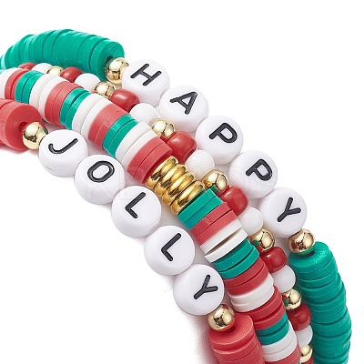 4Pcs 4 Style Polymer Clay Heishi Surfer Stretch Bracelets Set BJEW-TA00268-1