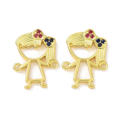 Real 18K Gold Plated Brass Micro Pave Cubic Zirconia Connector Charms KK-L209-058G-01-1