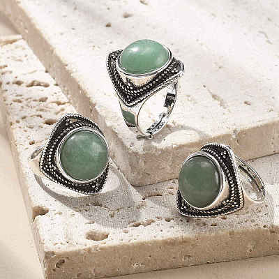 Natural Green Aventurine Adjustable Rings G-P560-03AS-03-1