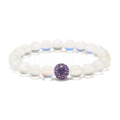 Synthetic Moonstone Round Beads Stretch Bracelet BJEW-JB07482-1