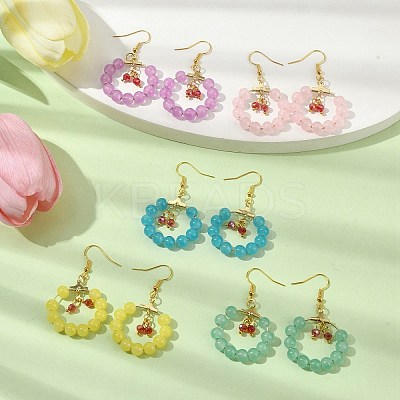 Imitation Jade Glass Beaded Ring Dangle Earrings EJEW-JE05568-1