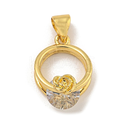 Rack Plating Brass Micro Pave Cubic Zirconia Pendants KK-C074-61G-1