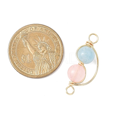 Copper Wire Wrapped Natural Rose Quartz & Dyed Blue Quartz Round Beded Links Connector Charms PALLOY-JF04678-01-1