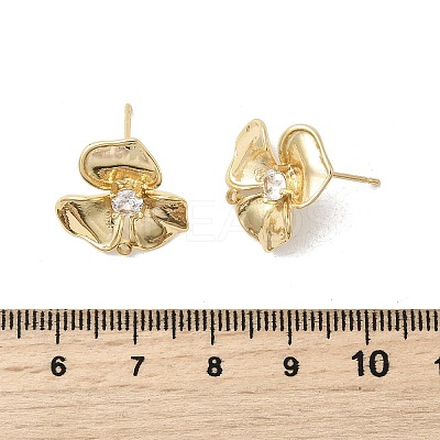 Brass Pave Clear Cubic Zirconia Flower Stud Earring Findings LS-KK-A275-01A-G-1