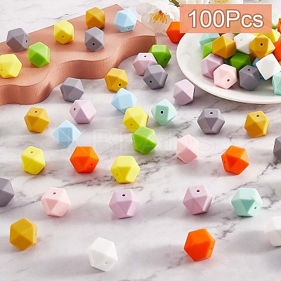 100Pcs Silicone Beads Mixed Color Hexagonal Silicone Beads Bulk Spacer Beads Silicone Bead Kit for Bracelet Necklace Keychain Jewelry Making JX307A-1