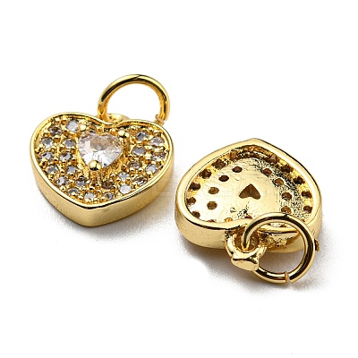 Brass Micro Pave Clear Cubic Zirconia Charms KK-G472-01G-1