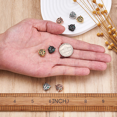 8Pcs 4 Colors Brass Micro Pave Black & Green Cubic Zirconia KK-KS0001-19-1