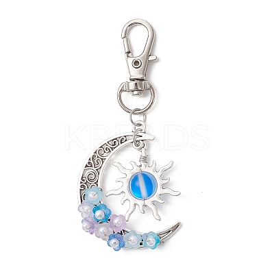 Synthetic Moonstone & Alloy Moon Sun Pendant Decorations HJEW-JM04647-01-1