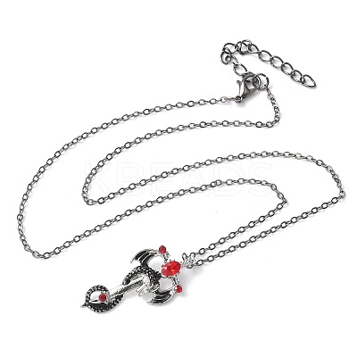 Alloy Siam Rhinestone Dragon Sword Pendant Necklaces NJEW-V005-03AS-1
