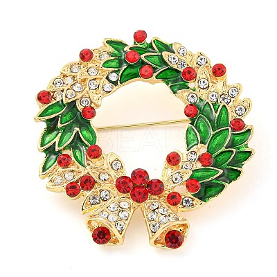 Christmas Theme Golden Zinc Alloy with Rhinestone Brooches JEWB-B018-01G-02-1