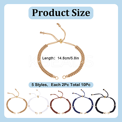 10Pcs 5 Colors Braided Nylon Cord Slider Bracelet Makings AJEW-GO00047-1
