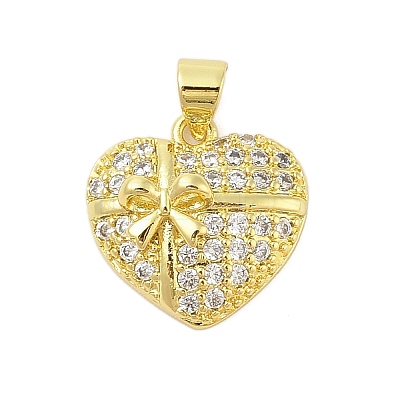 Heart Rack Plating Brass Micro Pave Cubic Zirconia Pendants KK-Z074-57G-1