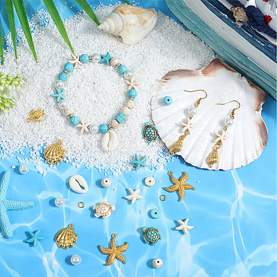 DIY Ocean Theme Synthetic Turquoise & Alloy Jewelry Making Findings Beads Kits DIY-SC0027-46-1