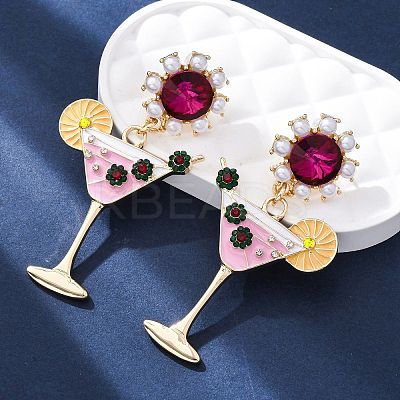 Wine Glass Zinc Alloy Enamel Stud Earrings EJEW-Z088-02G-1