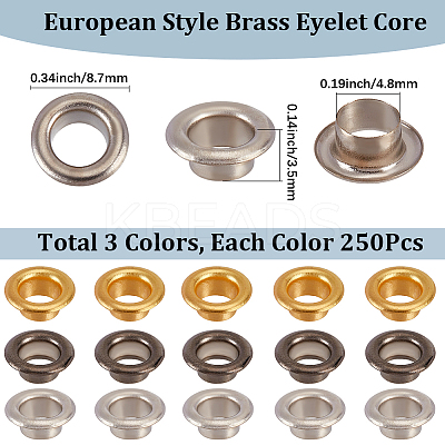750Pcs 3 Colors European Style Brass Eyelet Core KK-GF0001-19-1
