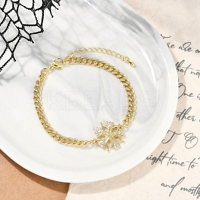 Brass Micro Pave Clear Cubic Zirconia Link Bracelets LS-BJEW-M050-03G-03-1