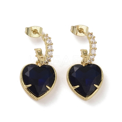 Cubic Zirconia Heart Dangle Stud Earrings EJEW-H308-09G-01-1