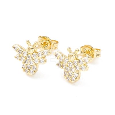 Clear Cubic Zirconia Bees Stud Earrings EJEW-P196-09G-1