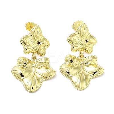 Rack Plating Brass Leaf Dangle Stud Earrings EJEW-M237-10G-01-1
