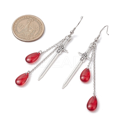 Teardrop with Sword Alloy Dangle Earrings EJEW-JE06311-1