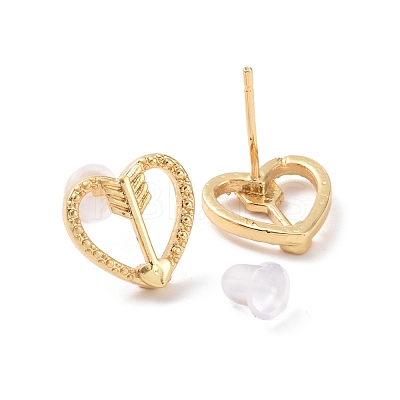 Brass Heart with Arrow Stud Earrings for Valentine's Day KK-A166-06G-1