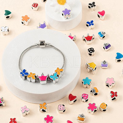 60Pcs 6 Style Girl Series UV Plating Acrylic European Beads OACR-LS0001-09-1