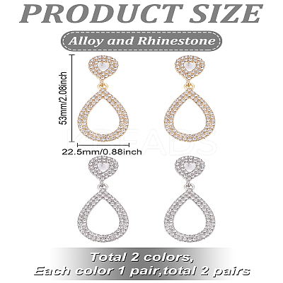 2 Pairs 2 Colors Alloy Rhinestone Dangle Stud Earrings EJEW-LP0001-99-1