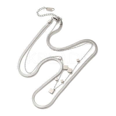 201 Stainless Steel Double Layer Snake Chain Necklaces STAS-B076-04P-1