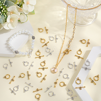 140Pcs 2 Colors Tibetan Style Alloy Toggle Clasps FIND-SP0001-22-1
