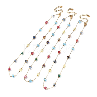 304 Stainless Steel with Faceted Round Glass Bead Cable Chain Necklaces for Women NJEW-G190-02G-1