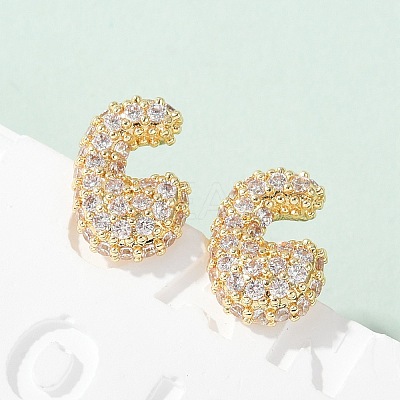 Brass Micro Pave Cubic Zirconia Stud Earrings EJEW-Z091-04G-C-1