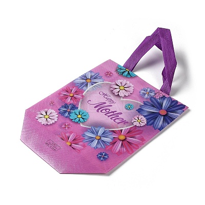 Mother's Day Theme Printed Flower Non-Woven Reusable Folding Gift Bags with Handle LS-ABAG-F009-C02-1