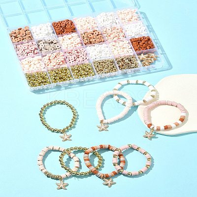 Bohemian Style DIY Disc/Flat Round Handmade Polymer Clay & CCB Plastic Beads & Alloy Enamel Pendant Jewelry Making Kits DIY-FS0007-75-1