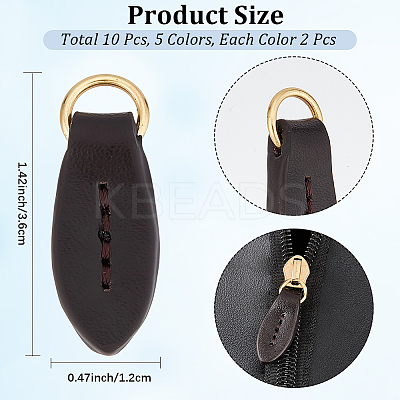 10Pcs 5 Colors Cattlehide Zipper Heads PURS-CL0001-19A-1