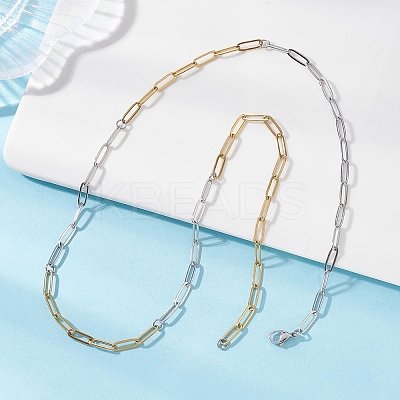 4MM Two Tone 304 Stainless Steel Paperclip Chain Necklaces NJEW-JN05621-1