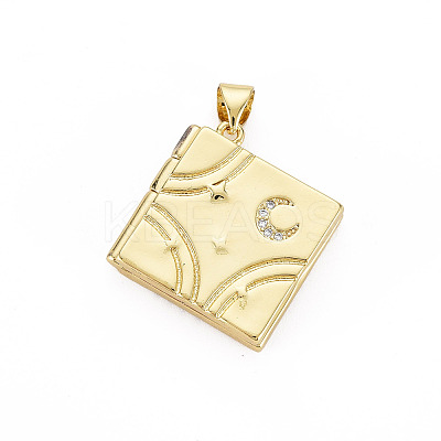 Brass Micro Pave Clear Cubic Zirconia Diffuser Locket Pendants for Teachers' Day X-ZIRC-T004-96G-NF-1